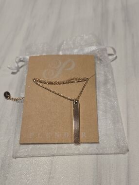 Plunder  Gold Slim Bar Pendant Necklace